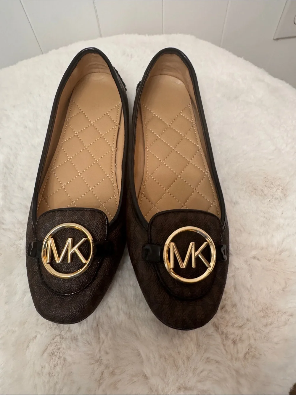 Michael Kors Dark Brown MK Logo Quilted Insole Loafers